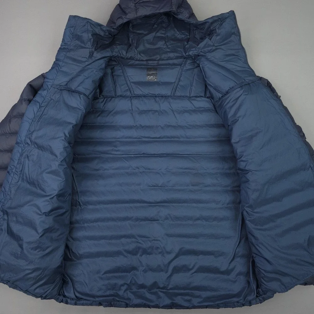The North Face Jacket Mens Small Blue Hooded Down Puffer Zip Pockets NF0A2TVW